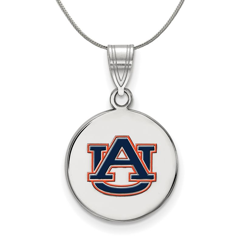 Sterling Silver Auburn U Medium Enamel Disc Necklace - 20 Inch